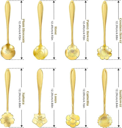8-Piece Golden Flower Tea Spoon Set | Stainless steel gold spoons;