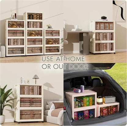 Storage Bins with 5 Lids, 92Qt Extra Large Collapsible Storage Bin with Golden Handles, 5 Packs Stackable Storage Bins with Wheels,Closet Organizers and Storage for Home, Office, Dorms