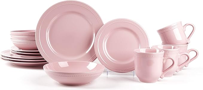 Pearl Dots Stoneware Dinnerware Set(16pc Set, Pink)