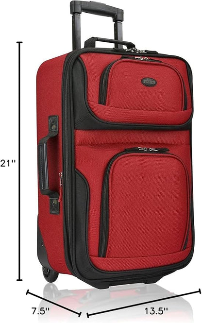 U.S. Traveler Lightweight Rolling 20" Carry On Luggage Softside Suitcase, Red, 2 Wheel Single