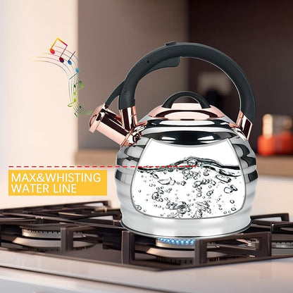 Tea Kettle for Stove Top Whistling Teapot, 3.2Q Tea Pot Stainless Steel Teakettle with Heat Proof Ergonomic Handle