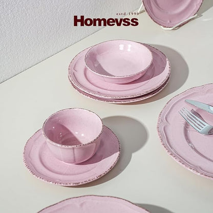 20pc Dinnerware Set, Plate and Bowl Set, Stoneware Dishes Set for 4, Microwave and Dishwahser Safe, Scratch Resistant, French Countryside Speckled Antique Pink
