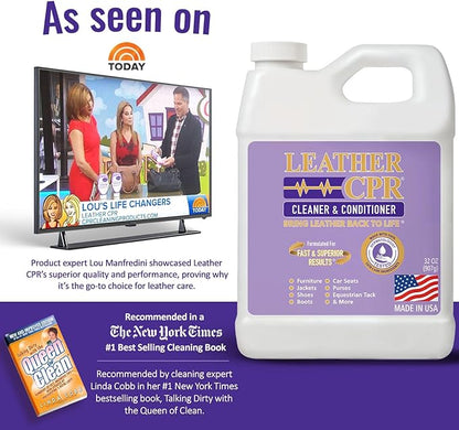 Leather CPR Leather Cleaner And Conditioner - Leather Conditioner For Couch, Leather Conditioner For Purses, Leather Furniture Cleaner And Conditioner, Car Seat Cleaner, Leather Restore, 32 oz