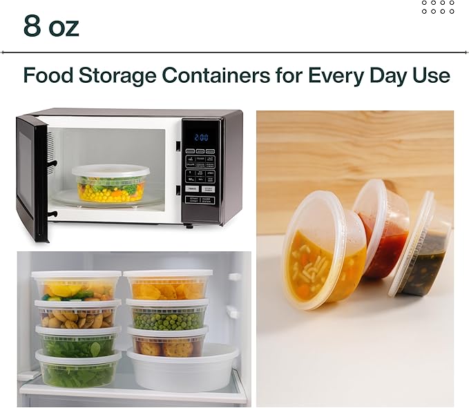 Heavy-Duty PP Deli Containers with Lids - 8oz PP Deli Container, 36 sets