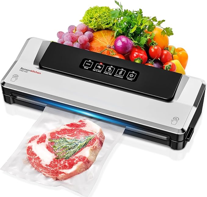 Bonsenkitchen Vacuum Sealer Machine, Precision-Compact 4-in-1 Food Sealer Machine, Multi-Functional Food Vacuum Sealer with & Accessory Hose, Bright Silver