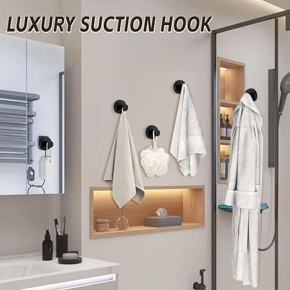 Reusable Heavy Duty Suction Cup Hooks for Kitchen/Bathroom/Shower - Wet-Proof Hooks for Towels, Robes, Loofah&Wreaths/No Drill Mounting on Glass, Tile, Metal (4, Matte Black)