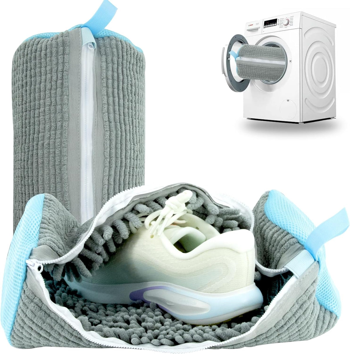 2PCS Shoe Washing Machine Bgs,Laundry Shoe Bags for Washer and Dryer, Reusable and Durable Zipper Sneaker Shoe Washing Bag, Tennis Shoe Cleaning Bag for All Shoe Types (Grey)
