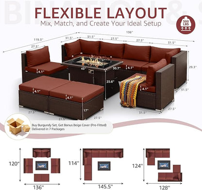 NICESOUL 9 Pcs Large Outdoor Patio Furniture Set