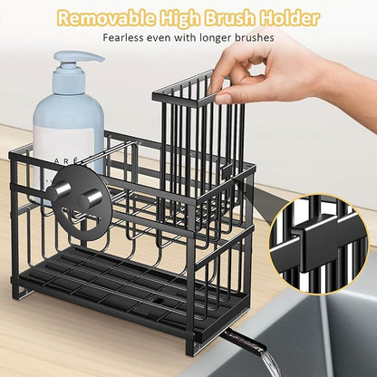 Sponge Holder for Kitchen Sink & Sink Caddy - 2-Tier Stainless Steel Organizer with Automatic Drainage, Rustproof Storage for Dish Brush, Soap Dispenser & Countertop Essentials