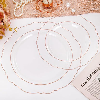 100pcs Rose Gold Plates Plastic Disposable