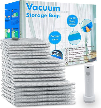 18 Pack Vacuum Seal Bags for Clothing Travel with Wireless Electric Air Pump, 6 Large +6 Medium +6 Small, Reusable Space Saver Bags for Luggage and Suitcase, Cruise & Travel Essentials