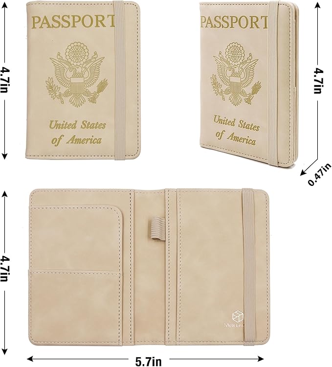Melsbrinna Premium Leather Passport Holder Covers Case, Waterproof Rfid Blocking Travel Wallet Passport Holder with Pen Holder, Cute Passport Book for Women/Men