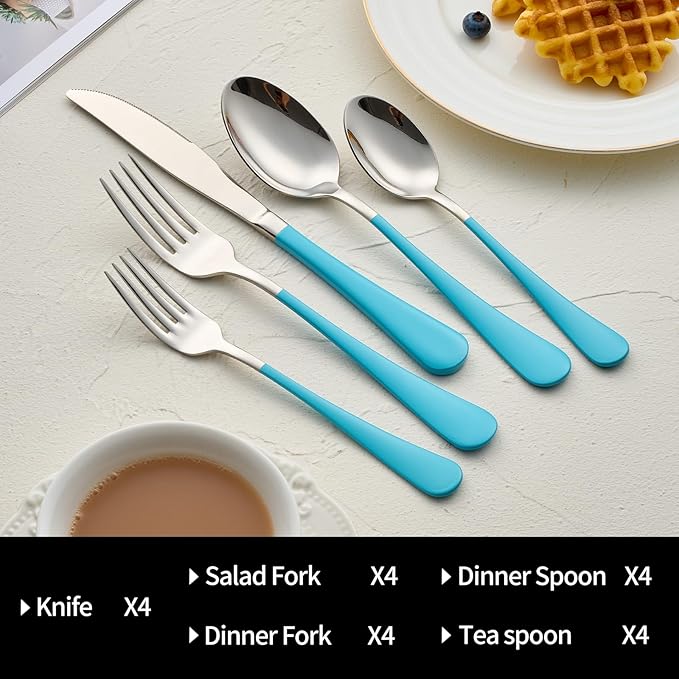 20-Pieces Blue Silverware Sets for 4,Blue Handle Stainless Steel Cutlery Set, Include Forks Spoons and Knives Set, Dishwasher Safe Utensil Sets for Home Restaurant