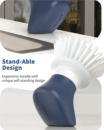 Dish Scrub Brush,Self-Standing Palm Brush with Ergonomic Grip for Cleaning Dishes,Non-Stick Pans and Sinks,Navy Blue,2 Pack