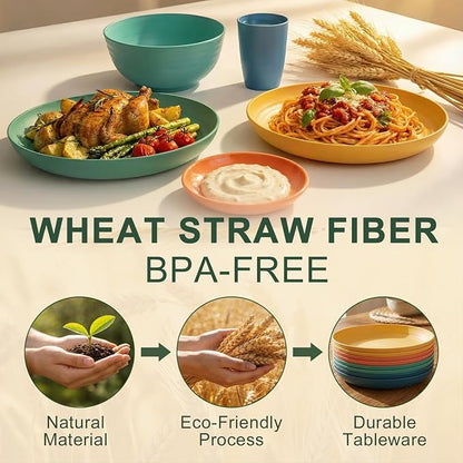 Wheat Straw Dinnerware Sets 40 Piece, Kitchen Plates and Bowls Set, Unbreakable