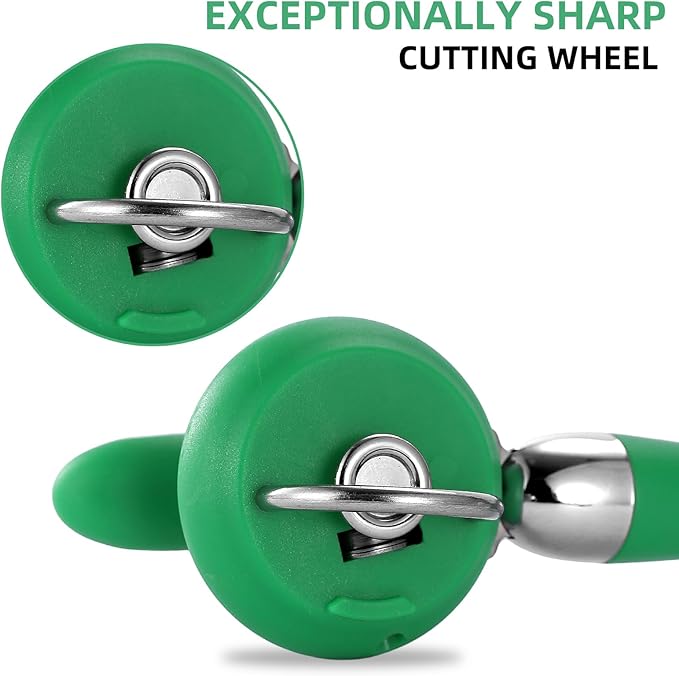 Can Opener Manual Tin Opener Stainless Steel Heavy Duty, Oversized Hand-held Easy Rotary Knob, Safe Cut Manual Can Opener with Non-Slip Handle, Smoother Cut Sharp Blade for Seniors Kitchen Tool, Green