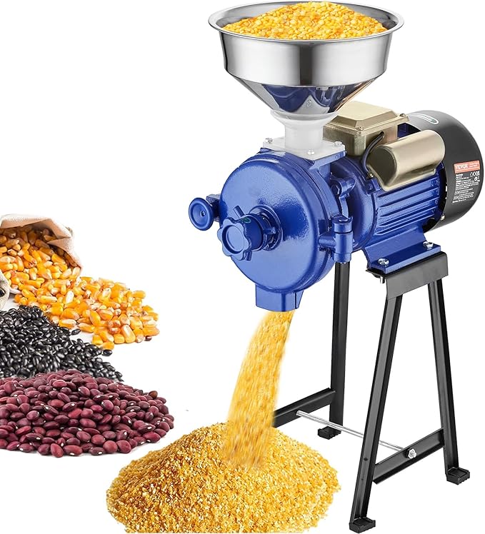 VEVOR Electric Grain Mill Grinder, 3000W Spice Grinders, Commercial Corn Mill with Funnel, Thickness Adjustable Powder Machine, Heavy Duty Feed Flour Cereal Mill Wheat Grinders, Dry Grinder