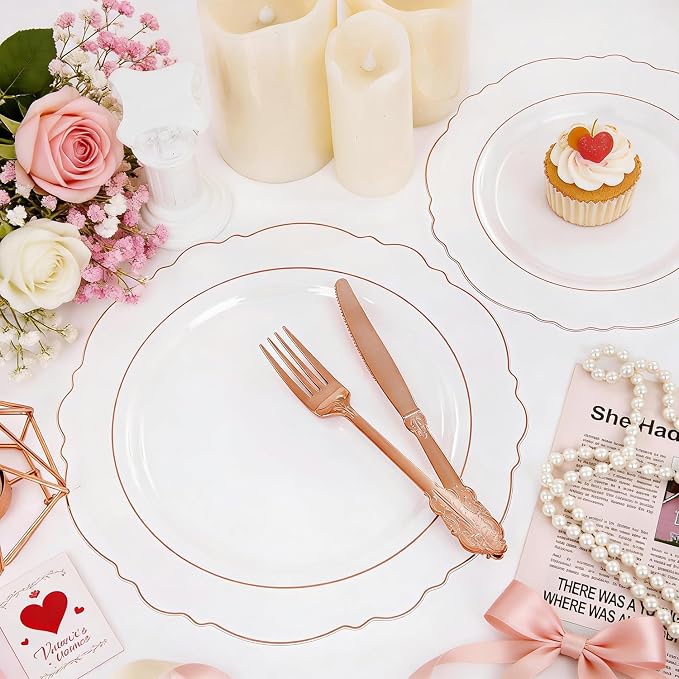 100pcs Rose Gold Plates Plastic Disposable