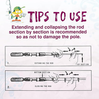 Kids Fishing Pole, Portable Telescopic Kids Fishing Poles for Boys and Girls, Fishing Rod and Reel Combo Kit with Tackle Box, and Fishing Net, Best Fishing Pole for Toddler Youth