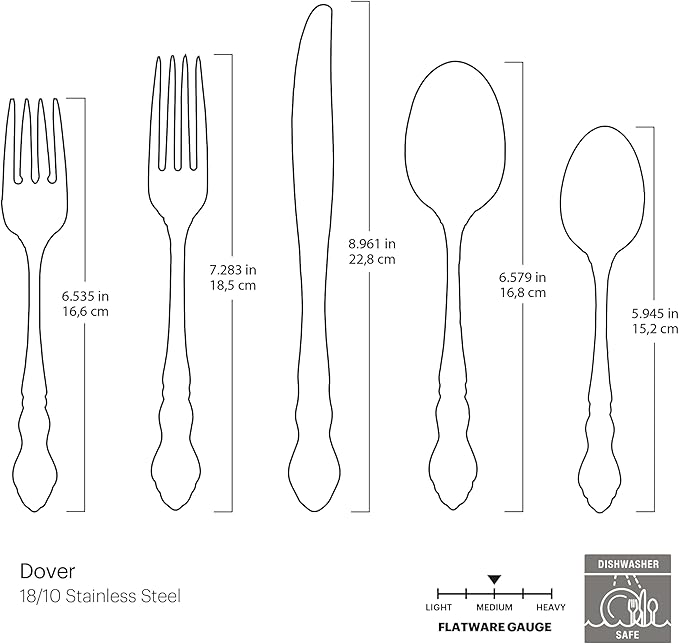 Oneida Silverware Set For 8, Dover 45-Piece Fine Flatware Set with Serving Utensils, Service For 8, 18/10 Stainless Steel, Ornate Pattern, Dishwasher Safe, Knives Spoons & Forks Set (Silver 45 Pieces)