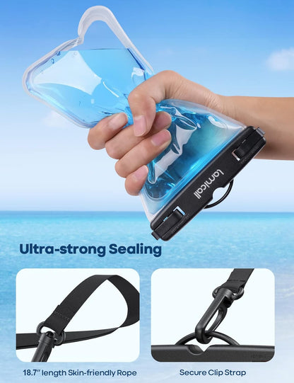 Lamicall Waterproof Phone Pouch Case - [2 Pack][Easy Lock & Heavy Duty] IPX8 Water Proof Cell Phone Dry Bag for Beach, Protector for iPhone 16 15 14 13 12 11 Pro Max Plus XS XR, Galaxy S24 S23, 4-7"