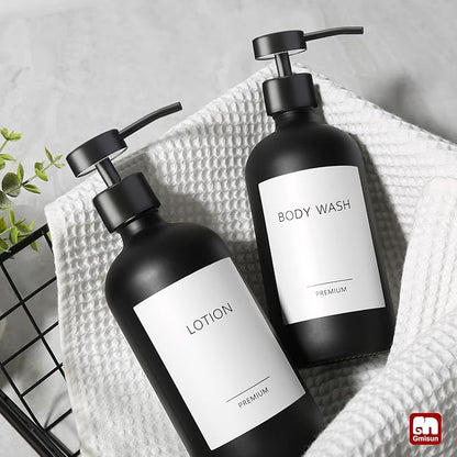 GMISUN Black Soap Dispenser, 2 Pack Matte Black Hand Soap Dispensers for Bathroom, 17 Fl Oz Glass Dish Soap Dispenser for Kitchen with Stainless Steel Pump, Modern Liquid Soap Bottle Set