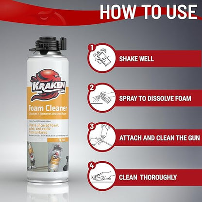 Kraken Bond Spray Foam Gun Cleaner - (2x12.3oz) Polyurethane Insulation Cleaner Spray, Dissolves Uncured Expanding Cleaner Spray for Extended Tool Durability - 2 Pack