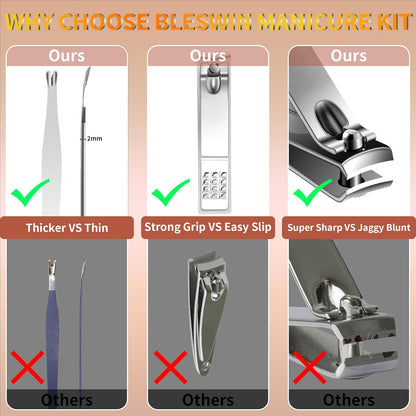 Manicure Set 16 In 1 Professional Stainless Steel Pedicure Kit Toenail Clippers Set Mens Grooming Kit Fingernail Kit for Women with Luxurious Travel Bag, Suitable for Home, Travel, and Salon (Brown)