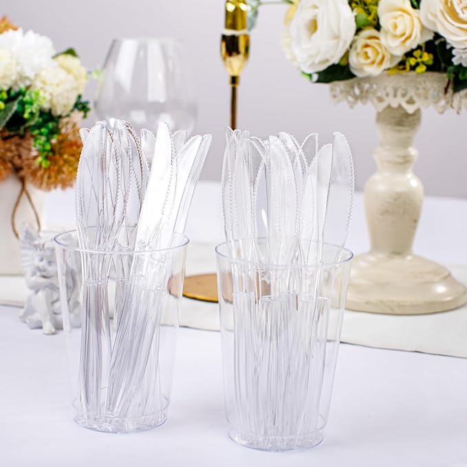 Liacere 360PCS Clear Plastic Knives Disposable - Heavy DutyBPA-Free - Heat Resistant, Solid and Durable Disposable Knives Bulk, Premium Plastic Knives Heavy Duty for Party Supply