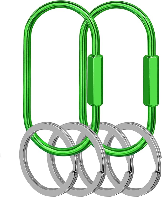 Key Chain, Brass Key Rings 2 Pack Screw Lock Key Organizer with 4 Rings Carabiner Keychain Clip for Men and Women