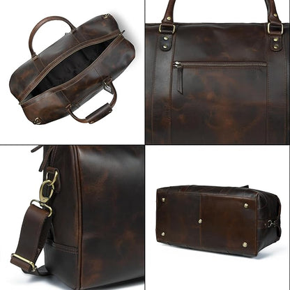 ELIZO Large Leather Duffle Bag For Men Women Big REAL FULL GRAIN Travel Overnight Weekender Carry On Luggage Sports Gym Bags (Walnut 24 Inch) Heritage