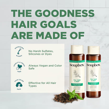 Soapbox Tea Tree Shampoo, Harsh Sulfate Free, Paraben Free, Silicone Free, Color Safe, and Vegan Hair Shampoo (33.8 Ounces)