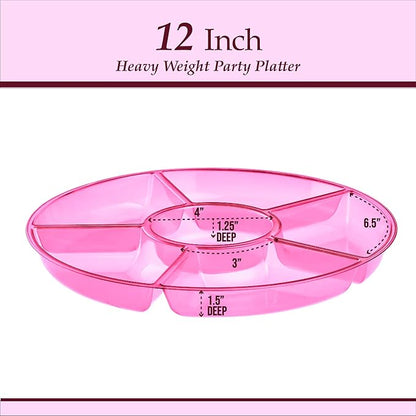 Plasticpro 6 Sectional Round Plastic Serving Tray/Platters Pink Pack of 2