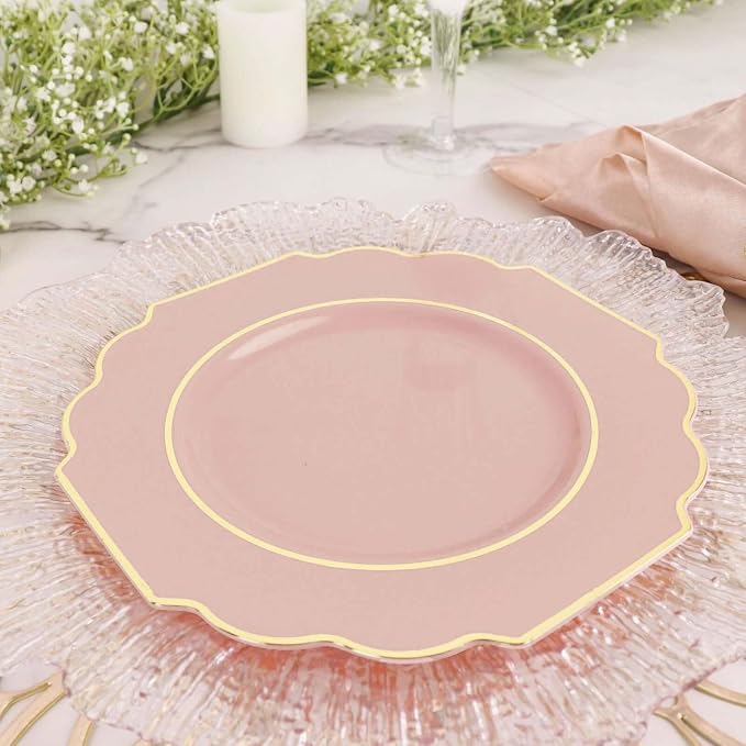 Blush Hard Plastic Dessert Plates, 50 Pack 8" Disposable Round Baroque Plates