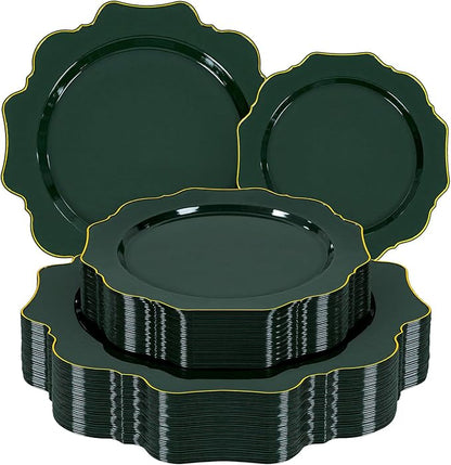 50PCS Green Plastic Plates Fancy Green Disposable Plates