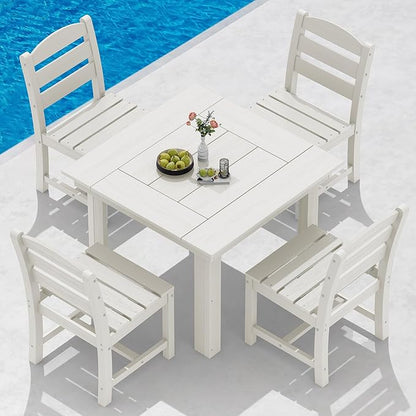SERWALL Outdoor Dining Set for 4, HDPE Square Table and Chairs Set All Weather