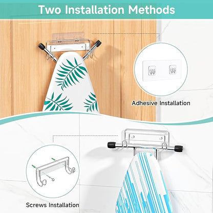 Ironing Board Hanger Wall Mount, Ironing Board Holder for T or Y Leg, Stainless Steel Iron Board Hanger, Laundry Room Wall Hook for Iron Board Holder