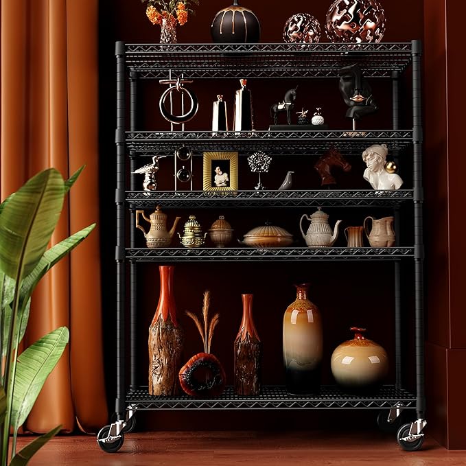 IZEUK Garage Shelving Wide Storage Shelves 5 Tier Metal Shelves 4000 LBS Heavy Duty Adjustable Utility Shelf Rack Black 23.6" D x 53.1" W x 73.6" H
