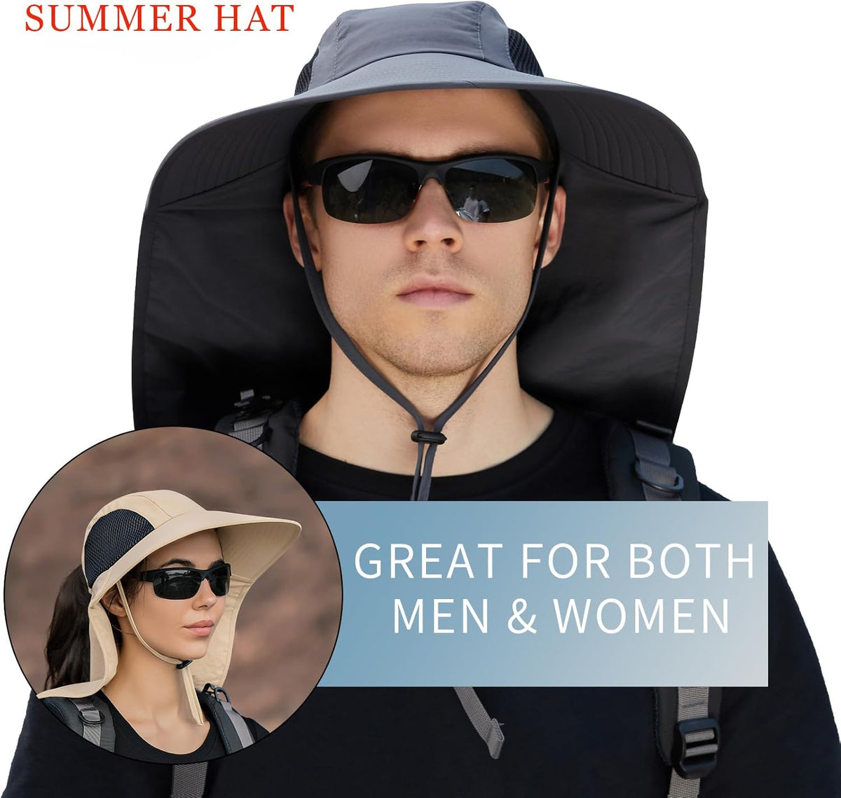 Sun Hat for Men Women with Neck Flap,UPF 50+ UV Protective Hiking Fishing Hats,Wide Brim Sun Hat for Women&Men