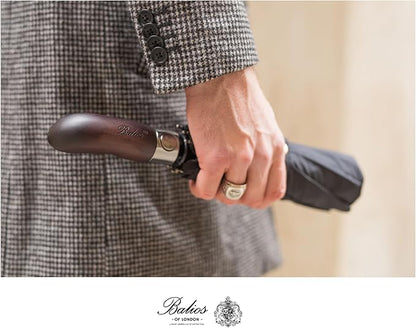 Balios Travel Folding Umbrella with Real Wood Handle Auto Open Close Vented Windproof Canopy - Designed in UK