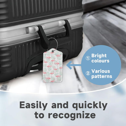 2 Pack Luggage Tag for Suitcase,Flamingos Palm Leafs Leather Suitcase Tags Identifiers with Privacy Name Address Labels and Durable Steel Loop for Women Men Travel