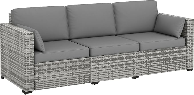 Outsunny Patio Couch PE Wicker Deep Seating Outdoor Sofa