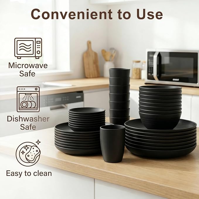 Plates and Bowls Sets for 8, Wheat Straw Dinnerware Sets 40 Piece, Unbreakable