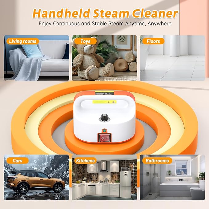 4.5BAR Handheld Steam Cleaner, 2500W Portable Steam Cleaner for Home for Car Kitchen Furniture Floors Cleaning, Tankless Design, 6-Speed Pressurized Steam Machine with 3 Brush Heads, Orange