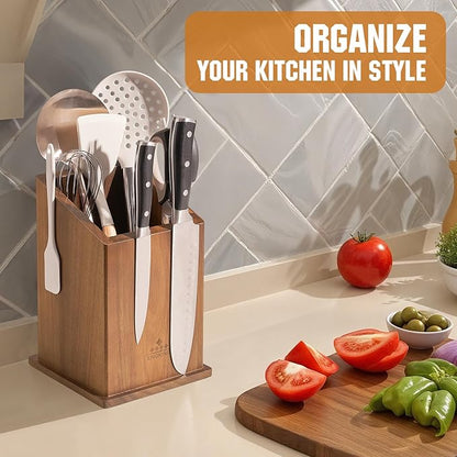 Magnetic Knife Holder without Knives, Acacia Wood Kitchen Utensil Holder with Strong Magnet, Universal Knife Block for Knives, Scissors & Utensils