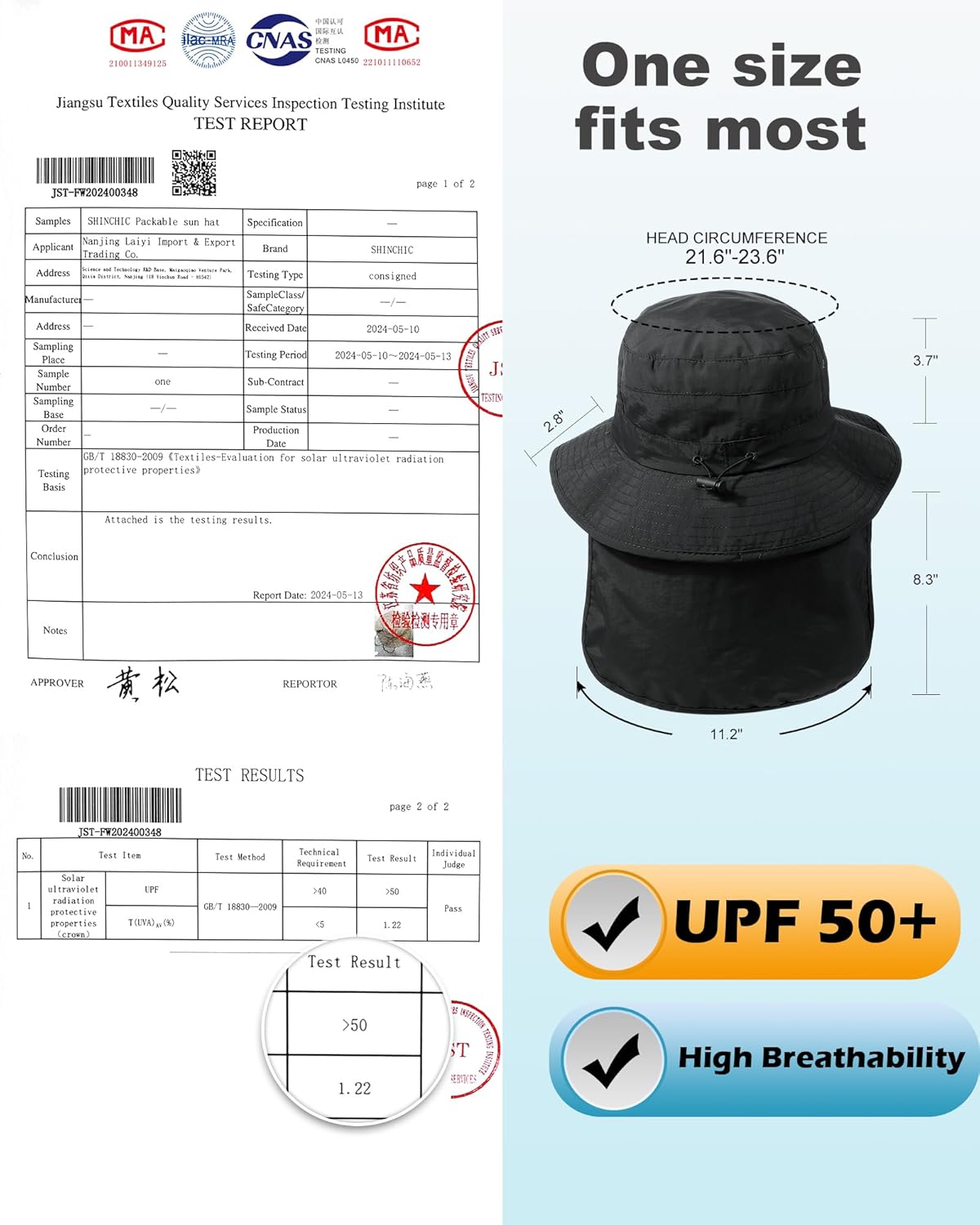 Water-Resistant Sun UPF 50+ Bucket Hat Protection Packable Brimmed Boonie for Women Men Summer Lightweight Hiking Outdoor Cap