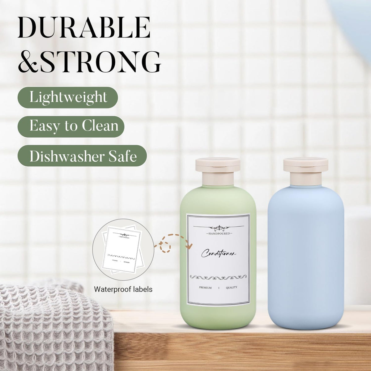 6.8 oz Plastic Travel Shampoo Bottles, Refillable Flip Cap Squeeze Bottles for Toiletries, Large Leakage-proof Travel Shampoo and Conditioner Container (Blue and Green)