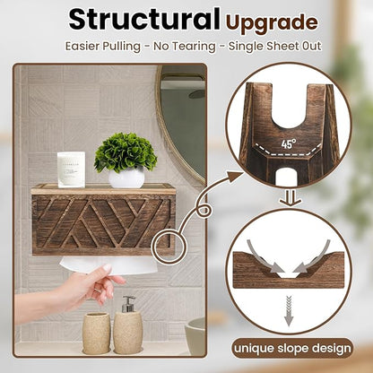 Set of 2 Paper Towel Dispenser Wall Mount, Paper Towel Holder Wall Mounted with Lid, Solid Wood Commercial C-Fold, Z-Fold, Trifold Hand Paper Towel Holder Hand Towel Holder for Bathroom Kitchen Decor