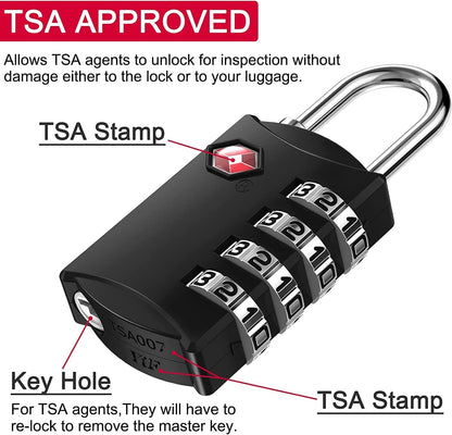 ZHEGE Travel Locks, TSA Approved Locks for Luggage, Baggage, 4 Digit Combination Zipper Padlocks for Backpack, Tent, Gym Locker (2 Pack, Black)