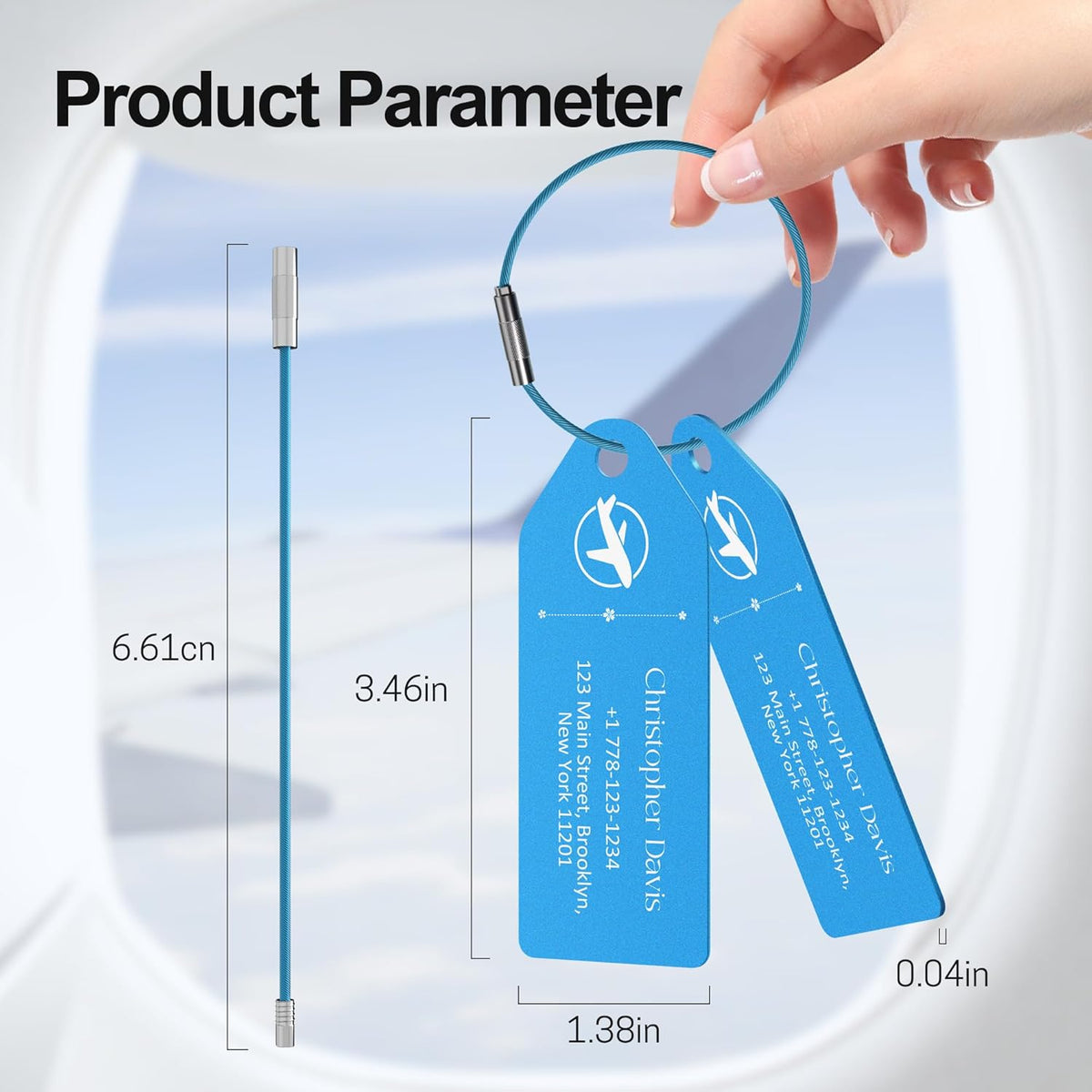 4 PCS Personalized Metal Luggage Tag – Personalized Engraved Suitcase Tag, Backpack Tag, with Matching Color Strap, Waterproof Suitcase Name Badge – Ideal Corporate Gift & Travel Accessory (Blue)